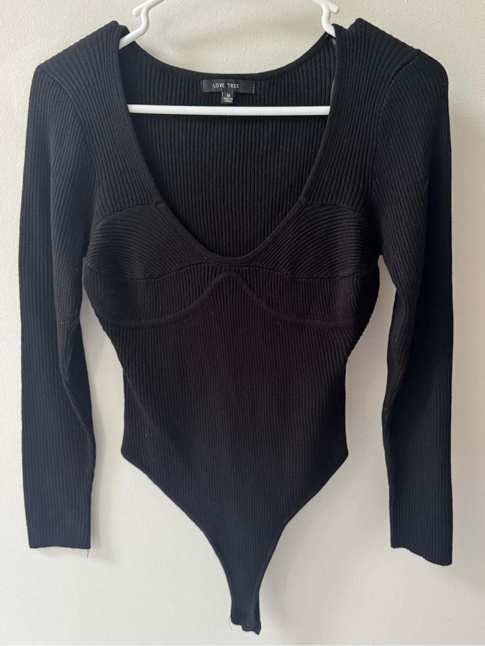 Love Tree Black Ribbed Long Sleeve Scoop Neck Bodysuit